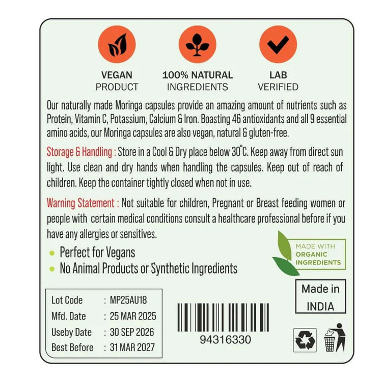 Organic Moringa Leaf Capsules