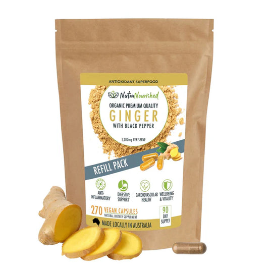 Ginger Powder Capsules Buffered with Black Pepper - Refill Bag - 270 Vegan Capsules